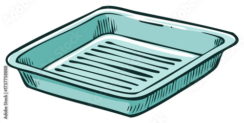 Empty Teal Serving Tray Illustration with Slatted Bottom for Food Prep or Drying Dishes