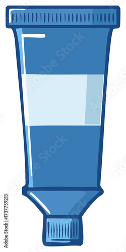Blue tube of paint or cream with label illustration for cosmetics or medicine needs.