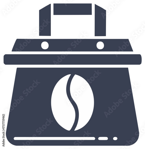 Vector glyph icon of a takeaway coffee bag with a bean logo for cafe or delivery
