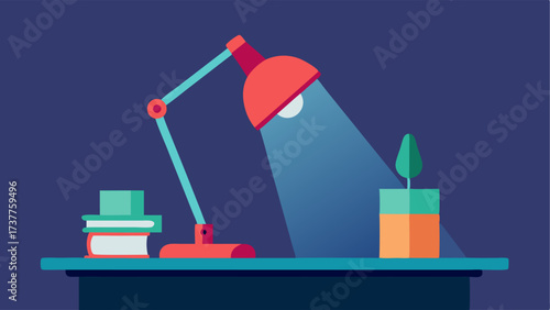 A modern lamp on the table provides additional light for studying.