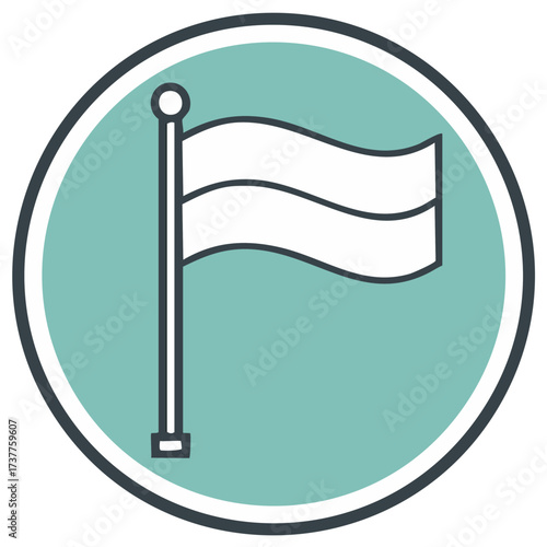 Simple white flag on a pole within a teal circle graphic icon