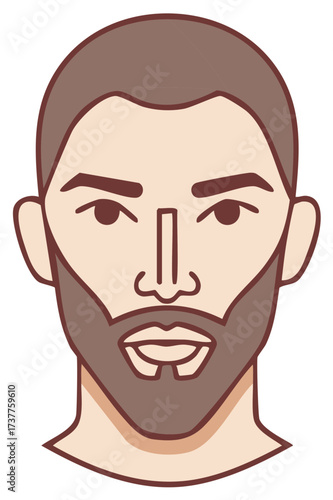 Stylized close up of a man's face with brown hair and beard