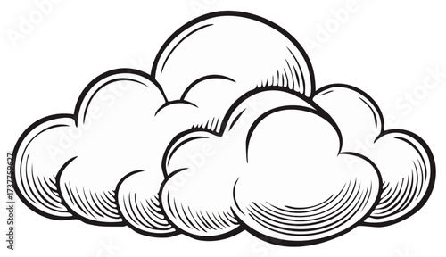 Puffy cumulus cloud drawing in a classic retro engraved and etched print style illustration
