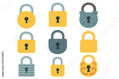 Security silhouette icons set. featuring padlock, keyhole, shield, protection, privacy, safety, and lock symbols