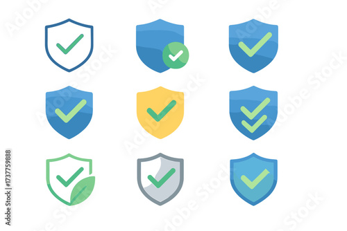 Security and protection silhouette icons set. featuring shields, checkmarks, verified, and approval symbols