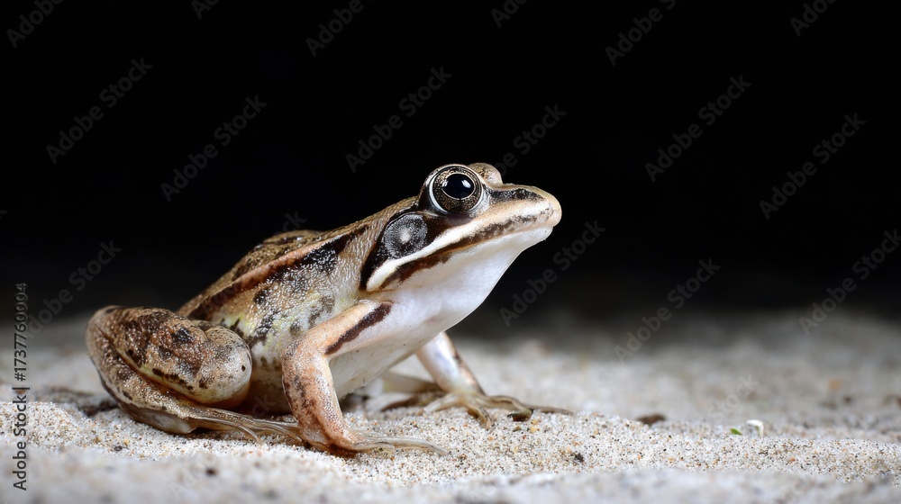 Obraz premium Close-Up of a Brown Frog on Sandy Surface in Dark Environment