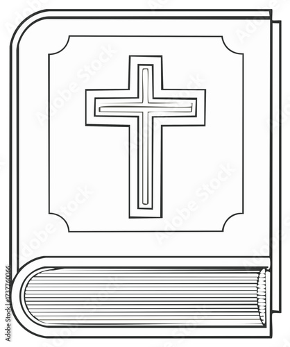 Line art illustration of closed book with a Christian cross on the cover for educational purposes