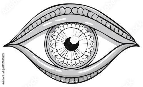 Monochrome Open Eye with Detailed Pupil and Eyelashes Vision Illustration