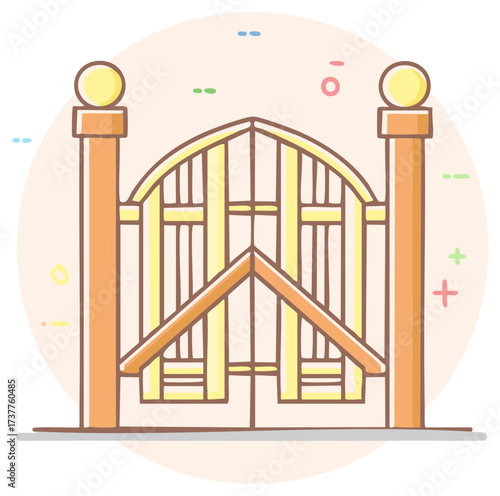 Decorative Entrance Gate Icon with Tall Pillars and Arched Top Simple Style Illustration