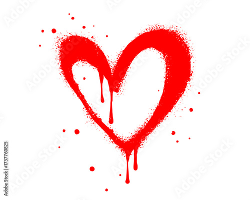 Spray painted graffiti heart sign in red over white. Love heart symbol. isolated on white background