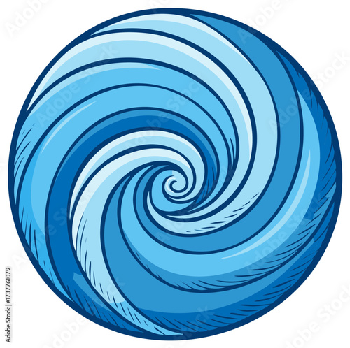 Stylized blue swirling vortex or spiral with shades and lines, cartoon or comic style
