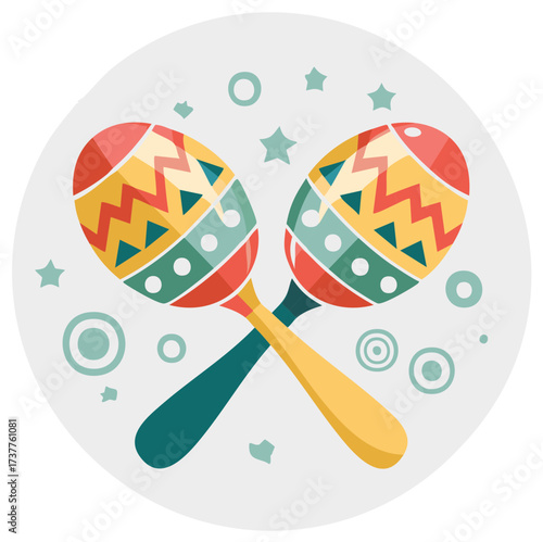 Colorful Crossed Maracas Illustration with Geometric Patterns for a Musical Fiesta or Celebration