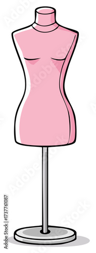Pink dressmaker's form with stand isolated cartoon illustration