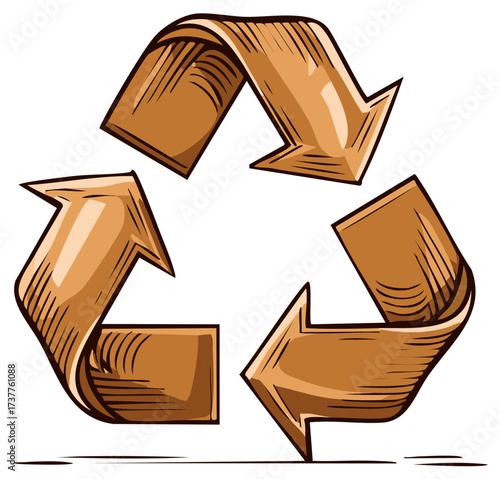 Brown Recycle Symbol Illustration, Eco-Friendly Symbol in a Woodcut Style