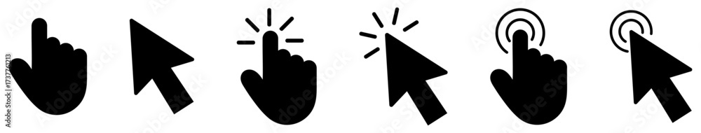 © GraphicSpark - Mouse click cursor icon set with hand and arrow symbol. Cursor click pointer icon set for web and app. Mouse click hand symbol vector. © GraphicSpark - Mouse click cursor icon set with hand and arrow symbol. Cursor click pointer icon set for web and app. Mouse click hand symbol vector.