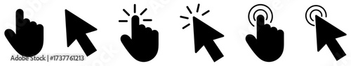 Mouse click cursor icon set with hand and arrow symbol. Cursor click pointer icon set for web and app. Mouse click hand symbol vector. 