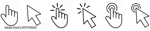 Mouse click cursor set. Hand cursor. Click icon set on white background. cursor, click, mouse, touch, push, clicking, selection, internet, vector, direction, hand, arrow, finger, thumb, buttons