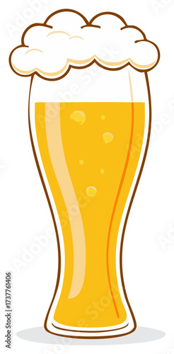 Golden Pilsner Beer Glass with Frothy Foam Refreshing Beverage Vector Art