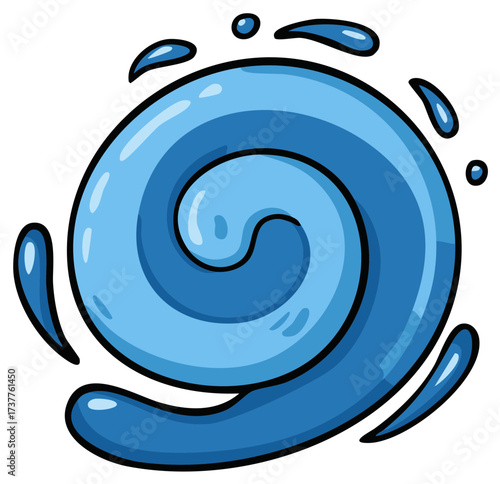 Illustration of Blue Water Spiral with Droplets Water Cycle Concept Art