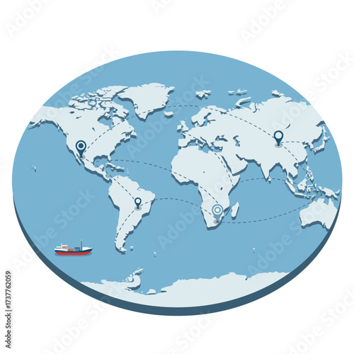 Vector art of isometric world map with global logistics network