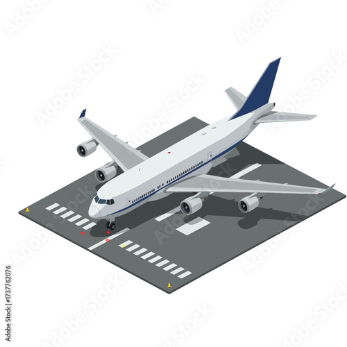 Vector art of isometric airplane on the runway, top view