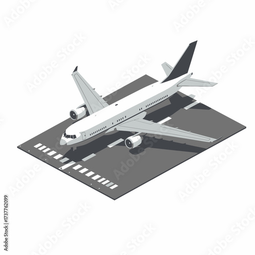 Vector art of isometric airplane on the runway, top angle view