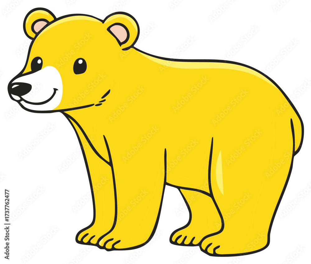 Fototapeta premium Cute Yellow Cartoon Bear Illustration Standing, Wildlife Mammal Image