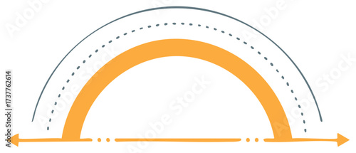 Hand drawn abstract semi circle arch with a directional arrow line