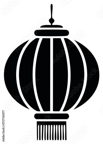 Black and white oriental lantern, icon, vector illustration