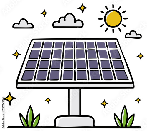 Renewable energy source solar panel electricity generation illustration