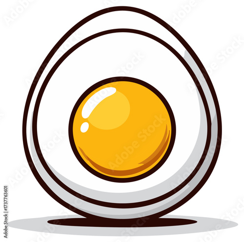 Cartoon illustration of a halved boiled egg with a yellow yolk, culinary concept