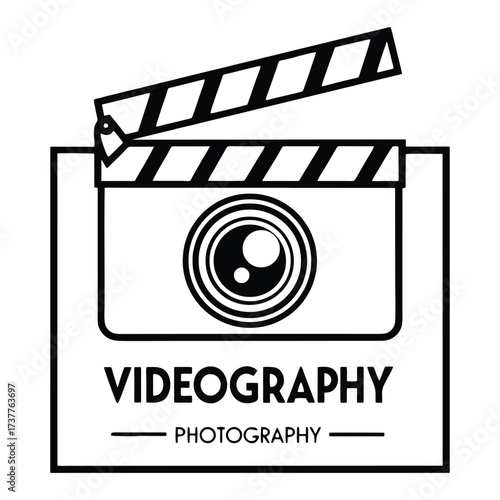 Simple icon representing photography and videography with camera and clapperboard elements 