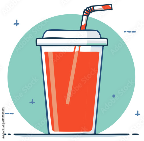 Cartoon image of a refreshing cold beverage with a straw and cap