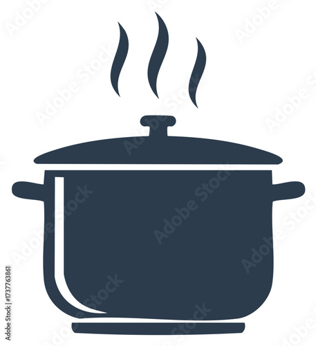 Pot with lid and steam illustration, cooking, preparation, kitchenware, food preparation graphic, hot food icon