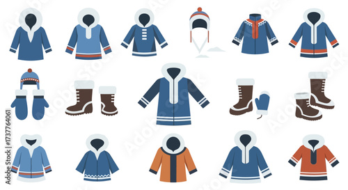 Collection of Inuit Parkas and Winter Clothing for Cold Weather Protection.