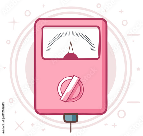 Cartoon electrical meter illustration, measuring concept, pink design