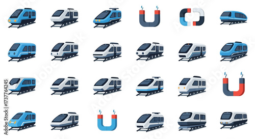 Collection of Maglev Train Illustrations - Modern Transportation Technology.