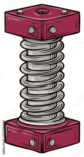 Artistic illustration of a screw jack mechanism in a stylized cartoon drawing with bold outlines