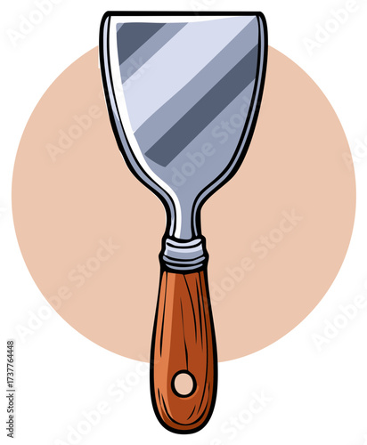Cartoon illustration of a putty knife on a peach background