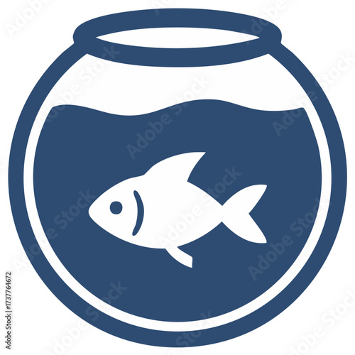 Simple Fish Icon Swimming in a Round Fishbowl Vector Graphic Illustration