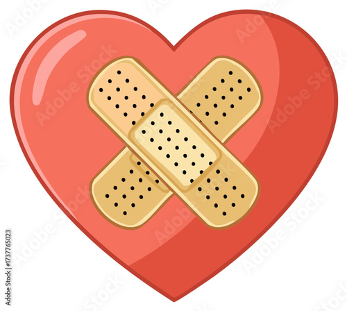 Red Heart with Crossed Adhesive Bandages Illustrating Healing and Recovery