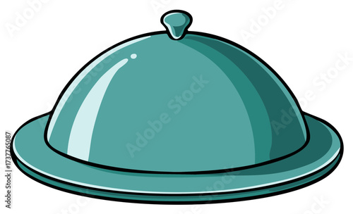 Illustration of a metallic teal food dome for covering plates or dishes in restaurants