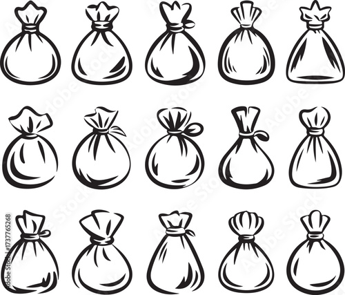 Collection of Sack Outlines Bags Line Art Sketches Pack Vector Art