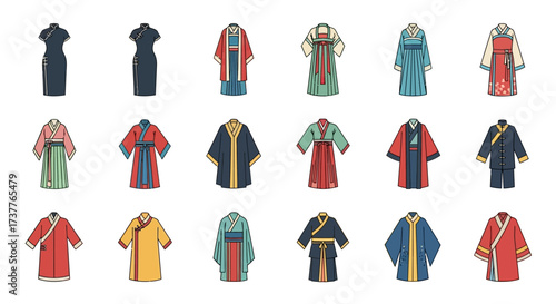 Collection of Traditional Asian Clothing Styles.