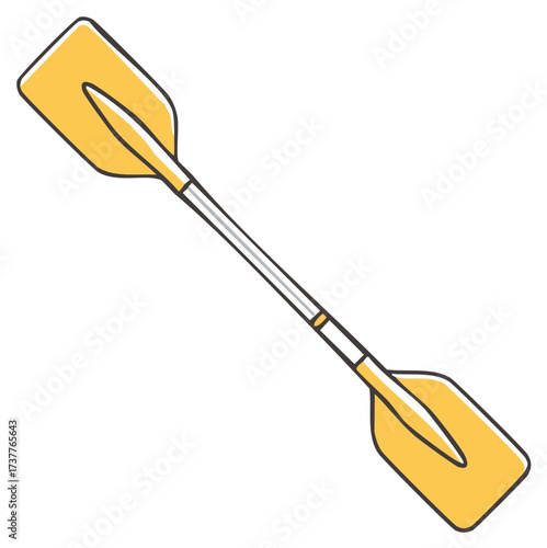 Yellow canoe paddle with gray shaft and yellow accents on white background