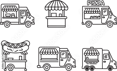 Set Food Truck Hotdog Pizza Illustration for Mobile App or Website