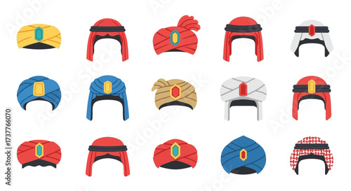 Collection of traditional turbans and headwear from various cultures.