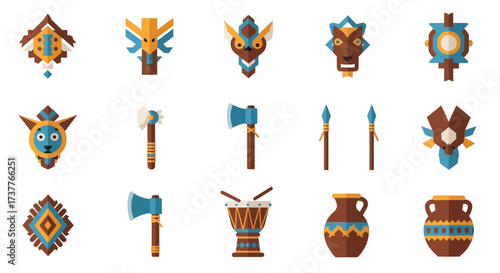 Collection of tribal artifacts and weapons with cultural significance and historical value.
