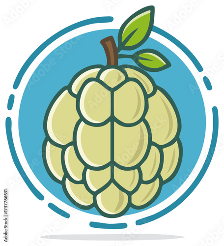 Tropical Custard Apple Fruit Cartoon Illustration Icon on Blue Circle