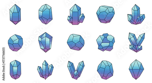 Collection of various blue and purple crystal gemstones.